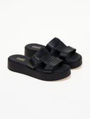 Flatforms σανδάλια με pattern ψάθα Estil - Μαύρο - thefashionproject.gr - Estil