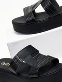 Flatforms σανδάλια με pattern ψάθα Estil - Μαύρο - thefashionproject.gr - Estil