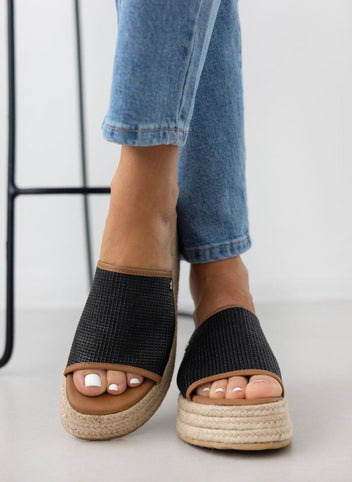 Flatforms σανδάλια με ψάθα και σχοινί Refresh 17175301 - Μαύρο - thefashionproject.gr - Refresh