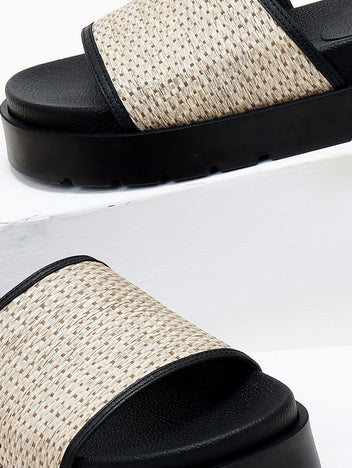 Flatforms σανδάλια με ψάθινη φάσα - Μπεζ - thefashionproject.gr - CARAD