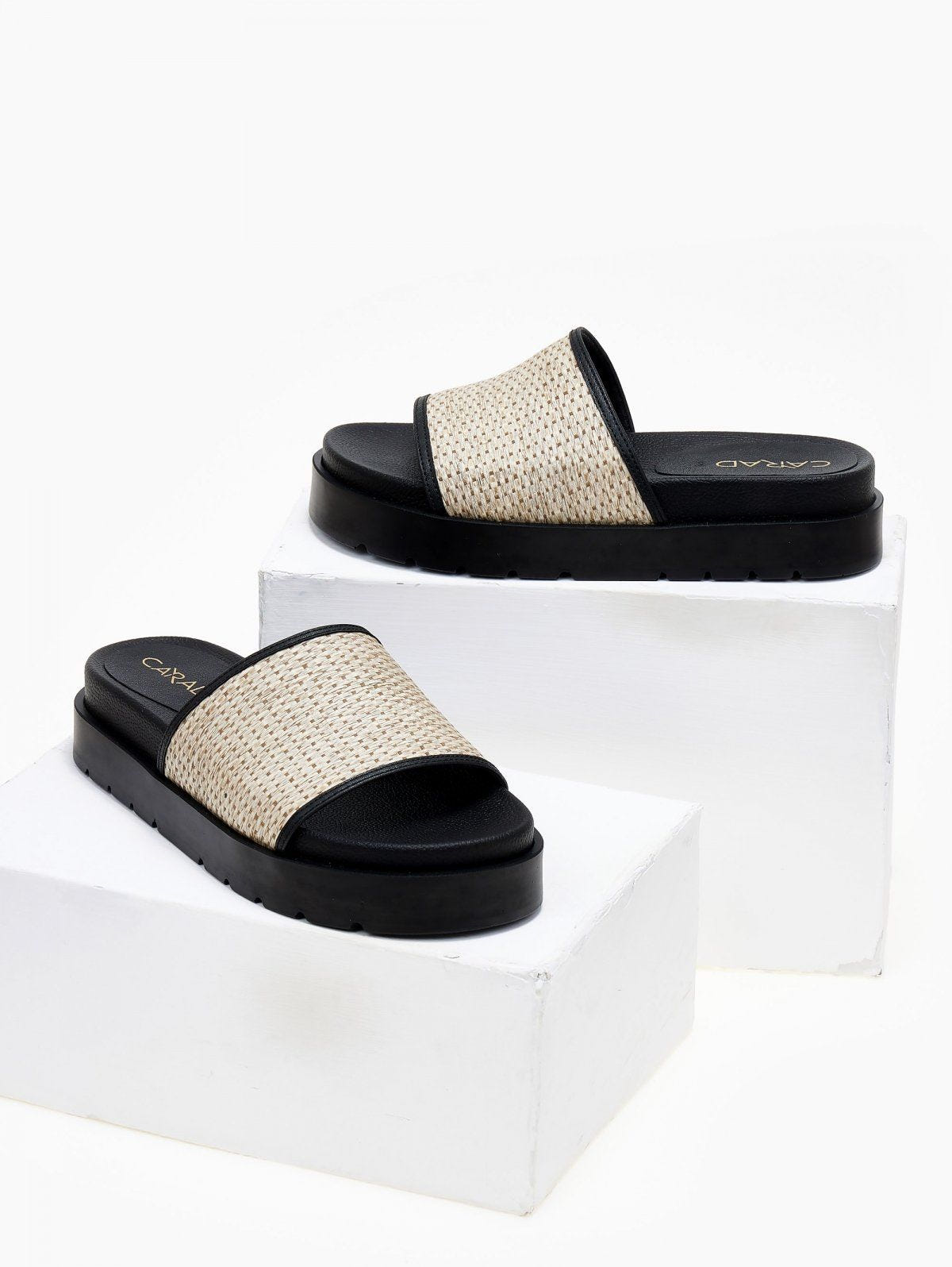 Flatforms σανδάλια με ψάθινη φάσα - Μπεζ - thefashionproject.gr - CARAD