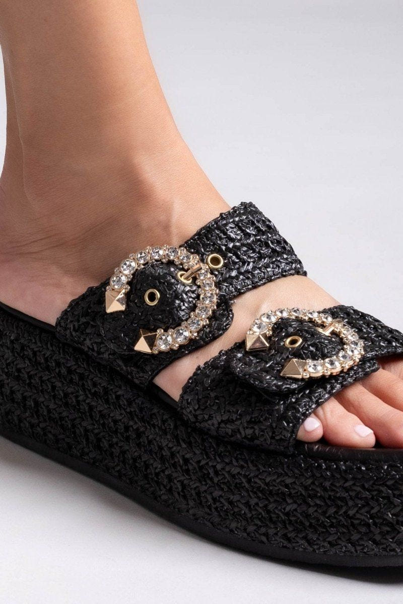 Flatforms σανδάλια με στρας Mariella Fabiani 2503/02 - Μαύρο - thefashionproject.gr - Mariella Fabiani