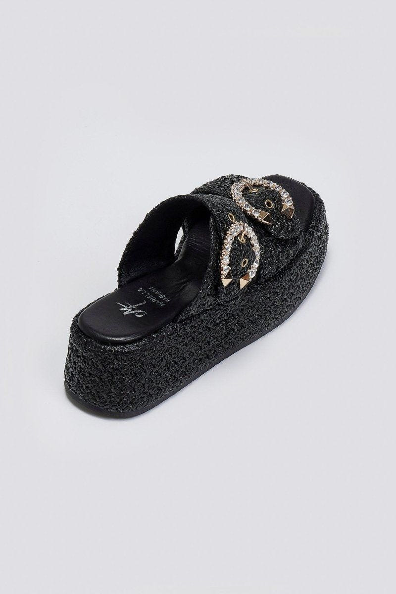 Flatforms σανδάλια με στρας Mariella Fabiani 2503/02 - Μαύρο - thefashionproject.gr - Mariella Fabiani