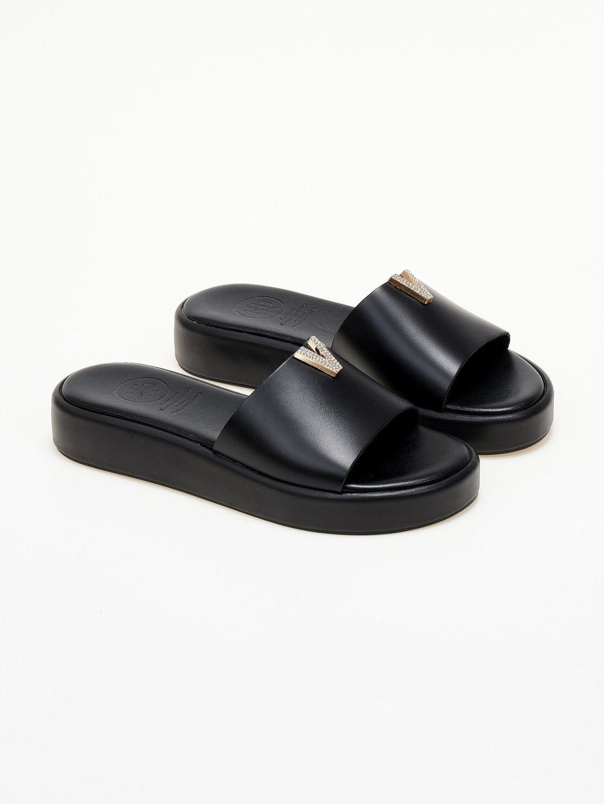 Flatforms σανδάλια με στρας στοιχείο TFP - Μαύρο - thefashionproject.gr - TFP
