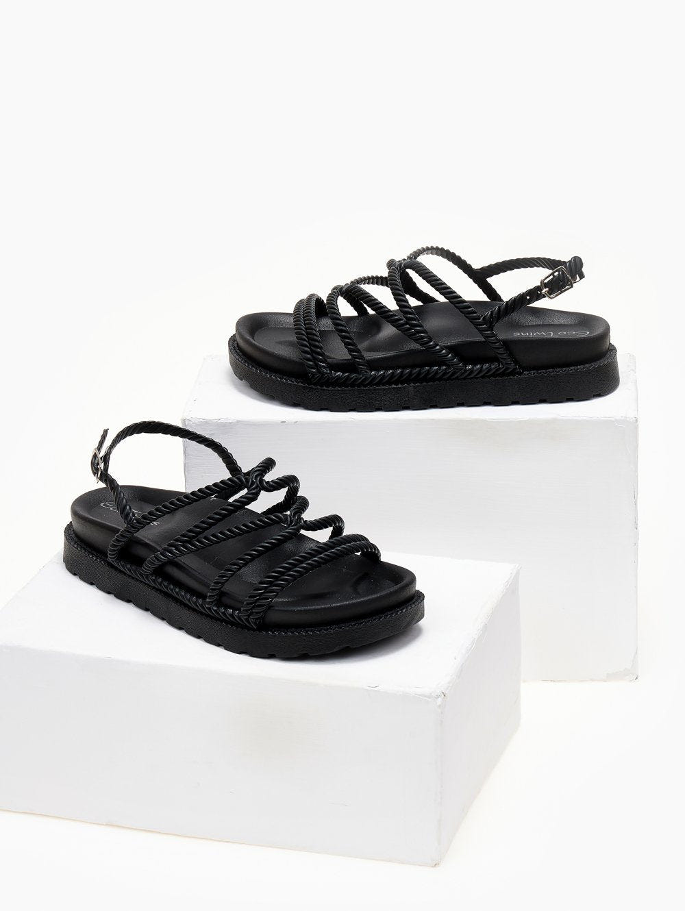 Flatforms σανδάλια με σχέδιο σχοινί στα λουράκια - Μαύρο - thefashionproject.gr - Eco Twins