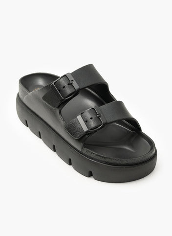 Flatforms slides με τοκάδες ATENEO - Μαύρο - thefashionproject.gr - ATENEO