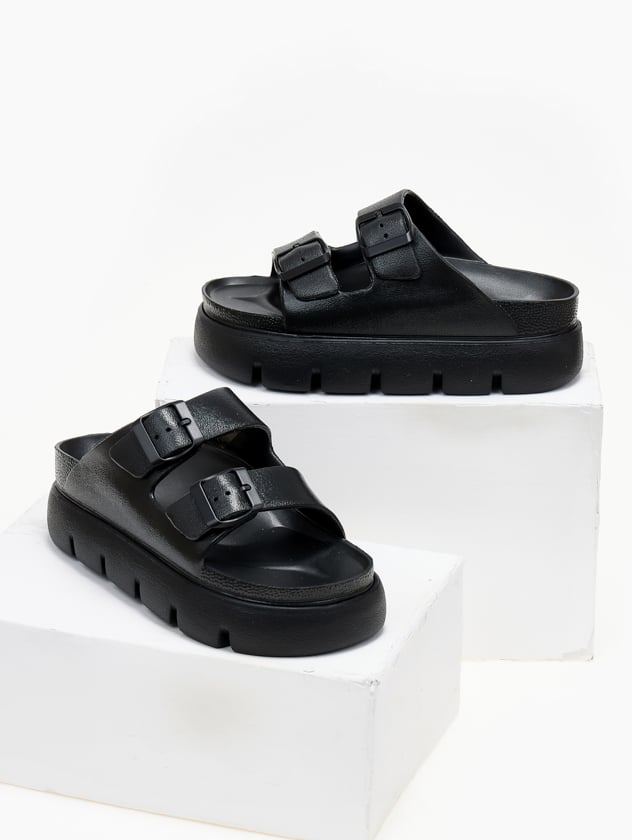 Flatforms slides με τοκάδες ATENEO - Μαύρο - thefashionproject.gr - ATENEO