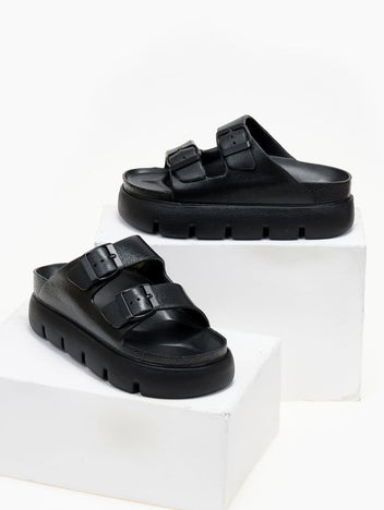 Flatforms slides με τοκάδες ATENEO - Μαύρο - thefashionproject.gr - ATENEO