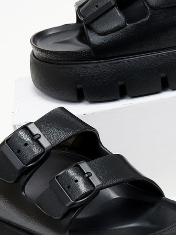 Flatforms slides με τοκάδες ATENEO - Μαύρο - thefashionproject.gr - ATENEO