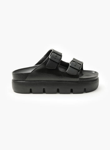 Flatforms slides με τοκάδες ATENEO - Μαύρο - thefashionproject.gr - ATENEO