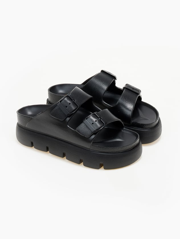 Flatforms slides με τοκάδες ATENEO - Μαύρο - thefashionproject.gr - ATENEO