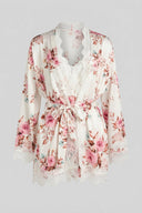 The Fashion Project - Floral Lace Trim Nightgown Set - White/Pink