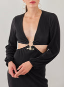 Φόρεμα γκοφρέ με cut outs και μέταλλο - Μαύρο - thefashionproject.gr - The Fashion Project