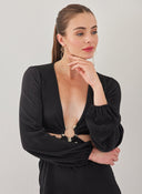 Φόρεμα γκοφρέ με cut outs και μέταλλο - Μαύρο - thefashionproject.gr - The Fashion Project