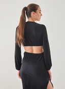 Φόρεμα γκοφρέ με cut outs και μέταλλο - Μαύρο - thefashionproject.gr - The Fashion Project