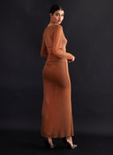 Φόρεμα μάξι διαφάνεια με διακριτικό glitter LUMINA - Caramel - thefashionproject.gr - LUMINA