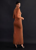 Φόρεμα μάξι διαφάνεια με διακριτικό glitter LUMINA - Caramel - thefashionproject.gr - LUMINA