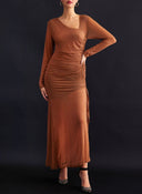 Φόρεμα μάξι διαφάνεια με διακριτικό glitter LUMINA - Caramel - thefashionproject.gr - LUMINA
