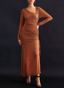 Φόρεμα μάξι διαφάνεια με διακριτικό glitter LUMINA - Caramel - thefashionproject.gr - LUMINA