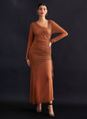 Φόρεμα μάξι διαφάνεια με διακριτικό glitter LUMINA - Caramel - thefashionproject.gr - LUMINA