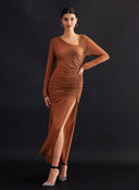 Φόρεμα μάξι διαφάνεια με διακριτικό glitter LUMINA - Caramel - thefashionproject.gr - LUMINA