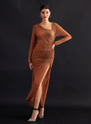 Φόρεμα μάξι διαφάνεια με διακριτικό glitter LUMINA - Caramel - thefashionproject.gr - LUMINA