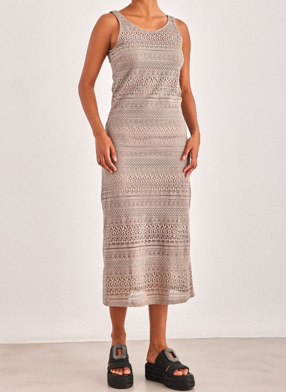 Φόρεμα μάξι με δαντέλα Vero Moda 10309293 - Τάουπε - thefashionproject.gr - VERO MODA