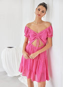 Φόρεμα με δαντέλα και cut out - Φούξια - thefashionproject.gr - The Fashion Project