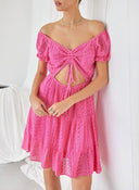 Φόρεμα με δαντέλα και cut out - Φούξια - thefashionproject.gr - The Fashion Project