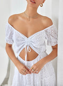 Φόρεμα με δαντέλα και cut out - Λευκό - thefashionproject.gr - The Fashion Project