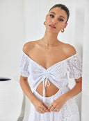Φόρεμα με δαντέλα και cut out - Λευκό - thefashionproject.gr - The Fashion Project