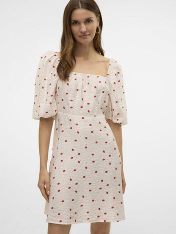 Φόρεμα με φράουλες Vero Moda 10324644 - Λευκό - thefashionproject.gr - VERO MODA