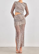 Φόρεμα με print και cut out σχέδιο - Γκρι - thefashionproject.gr - LUMINA