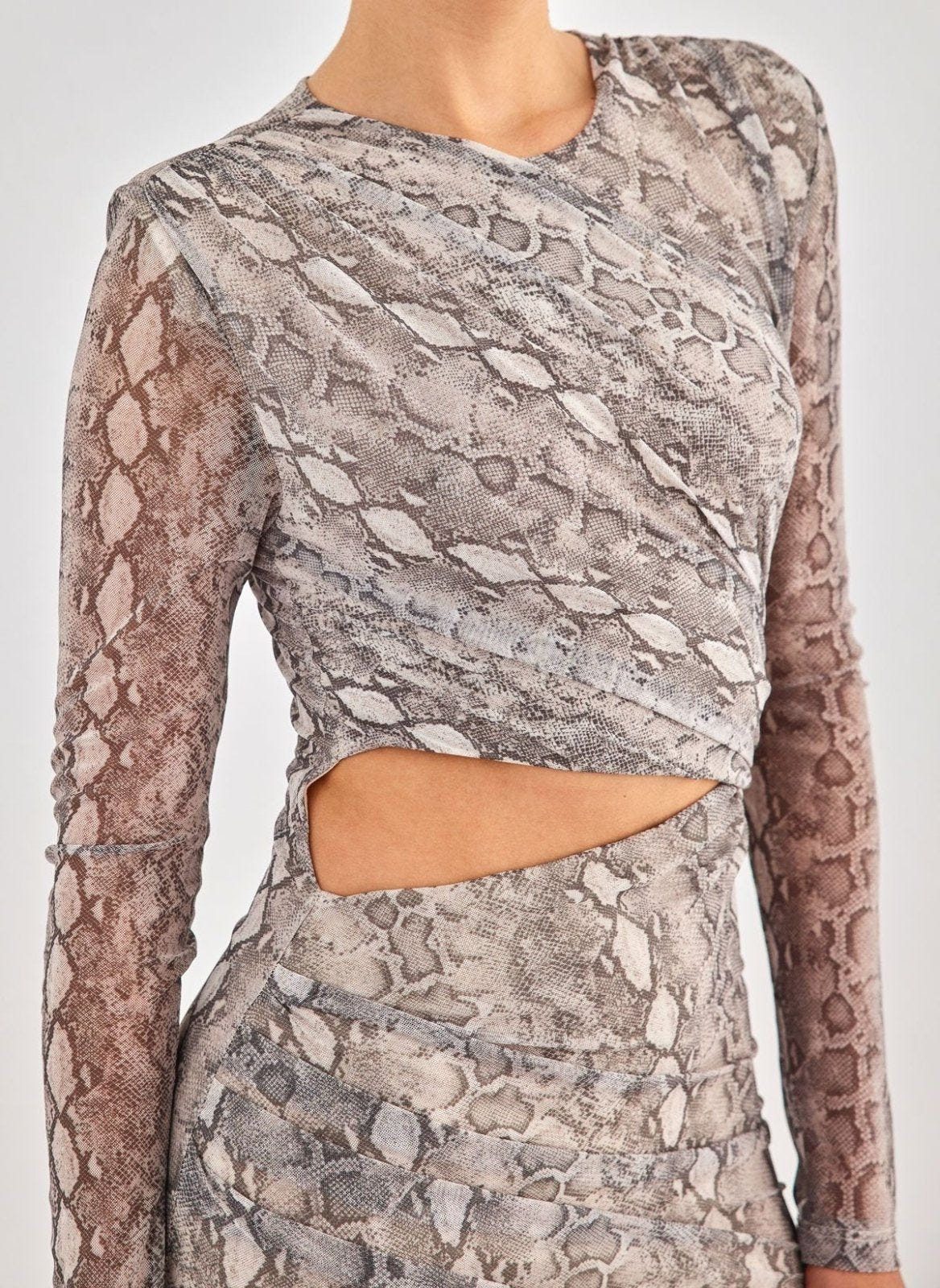 Φόρεμα με print και cut out σχέδιο - Γκρι - thefashionproject.gr - LUMINA