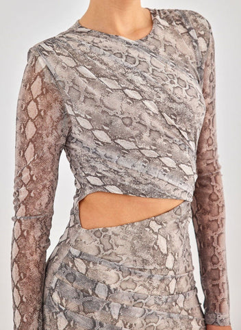 Φόρεμα με print και cut out σχέδιο - Γκρι - thefashionproject.gr - LUMINA