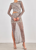 Φόρεμα με print και cut out σχέδιο - Γκρι - thefashionproject.gr - LUMINA