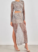 Φόρεμα με print και cut out σχέδιο - Γκρι - thefashionproject.gr - LUMINA