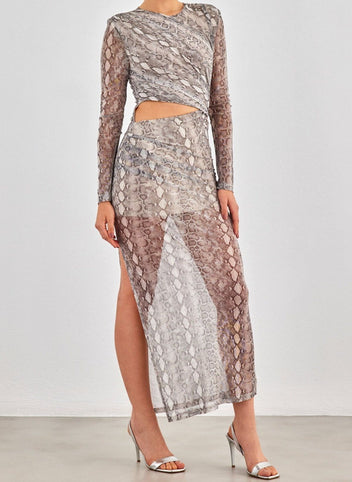 Φόρεμα με print και cut out σχέδιο - Γκρι - thefashionproject.gr - LUMINA