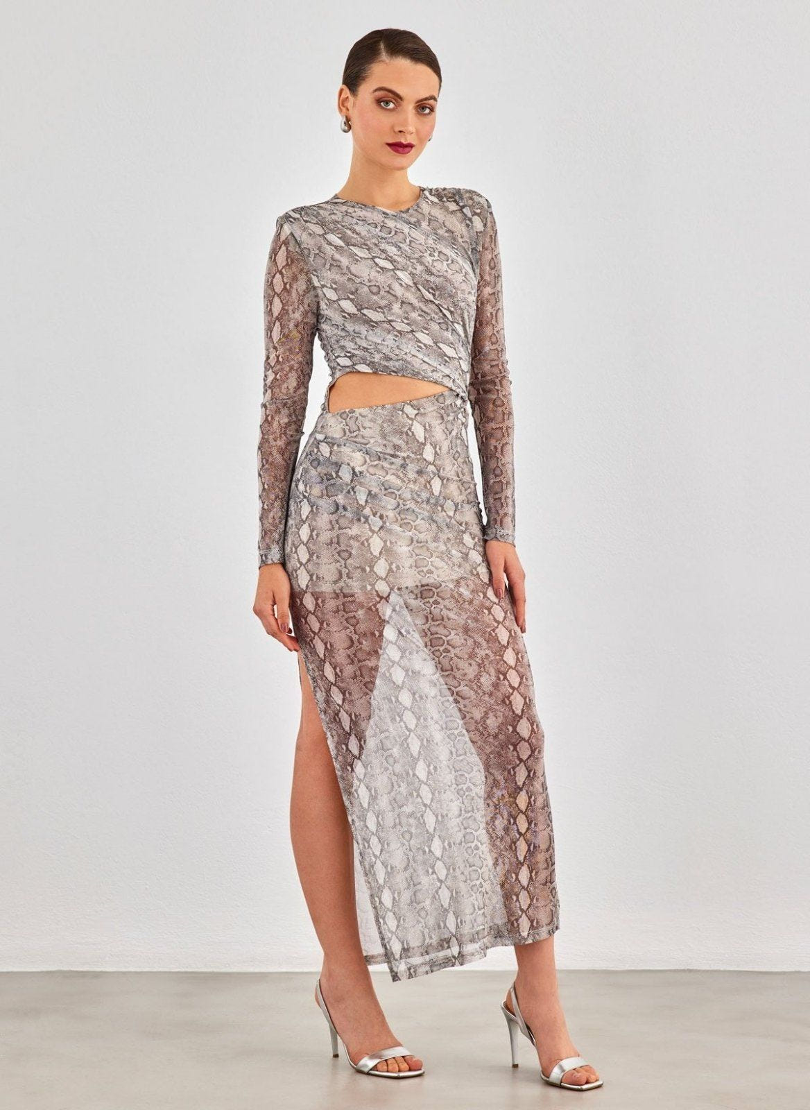 Φόρεμα με print και cut out σχέδιο - Γκρι - thefashionproject.gr - LUMINA