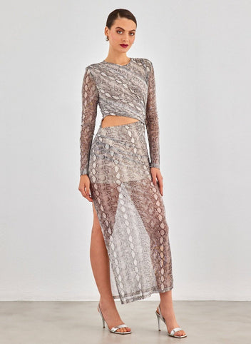 Φόρεμα με print και cut out σχέδιο - Γκρι - thefashionproject.gr - LUMINA