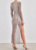 Φόρεμα με print και cut out σχέδιο - Γκρι - thefashionproject.gr - LUMINA