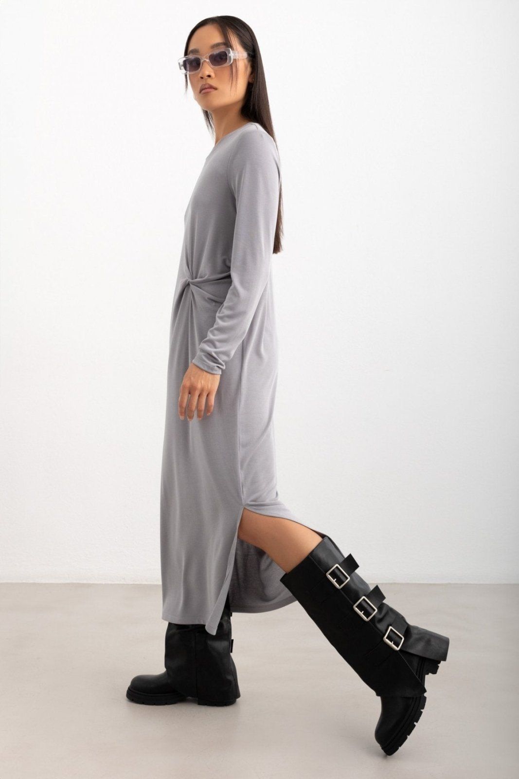Φόρεμα μίντι basic Pieces 17151341 - Γκρι - thefashionproject.gr - PIECES