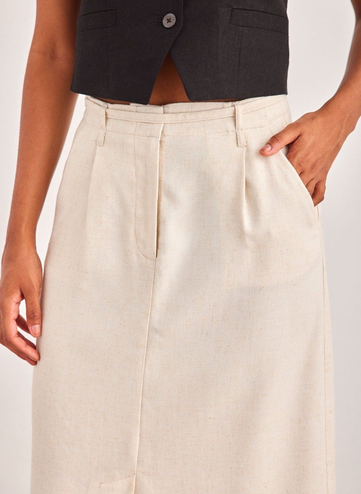 Φούστα λινή μάξι Vero Moda 10306699 - Ζαχαρί - thefashionproject.gr - VERO MODA