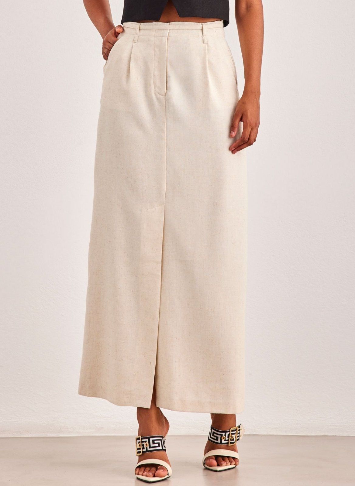 Φούστα λινή μάξι Vero Moda 10306699 - Ζαχαρί - thefashionproject.gr - VERO MODA