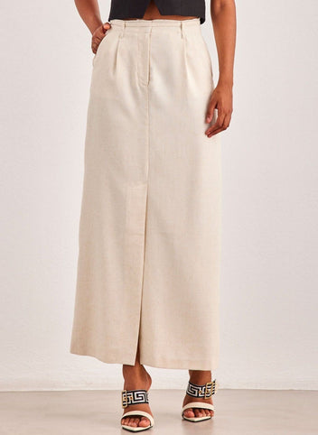 Φούστα λινή μάξι Vero Moda 10306699 - Ζαχαρί - thefashionproject.gr - VERO MODA