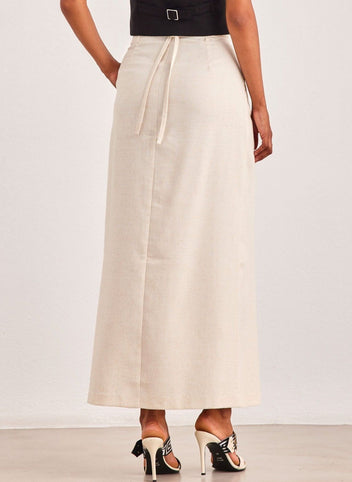Φούστα λινή μάξι Vero Moda 10306699 - Ζαχαρί - thefashionproject.gr - VERO MODA