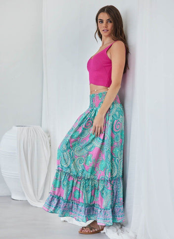 Φούστα μάξι με boho λαχούρια - Μέντα - thefashionproject.gr - The Fashion Project