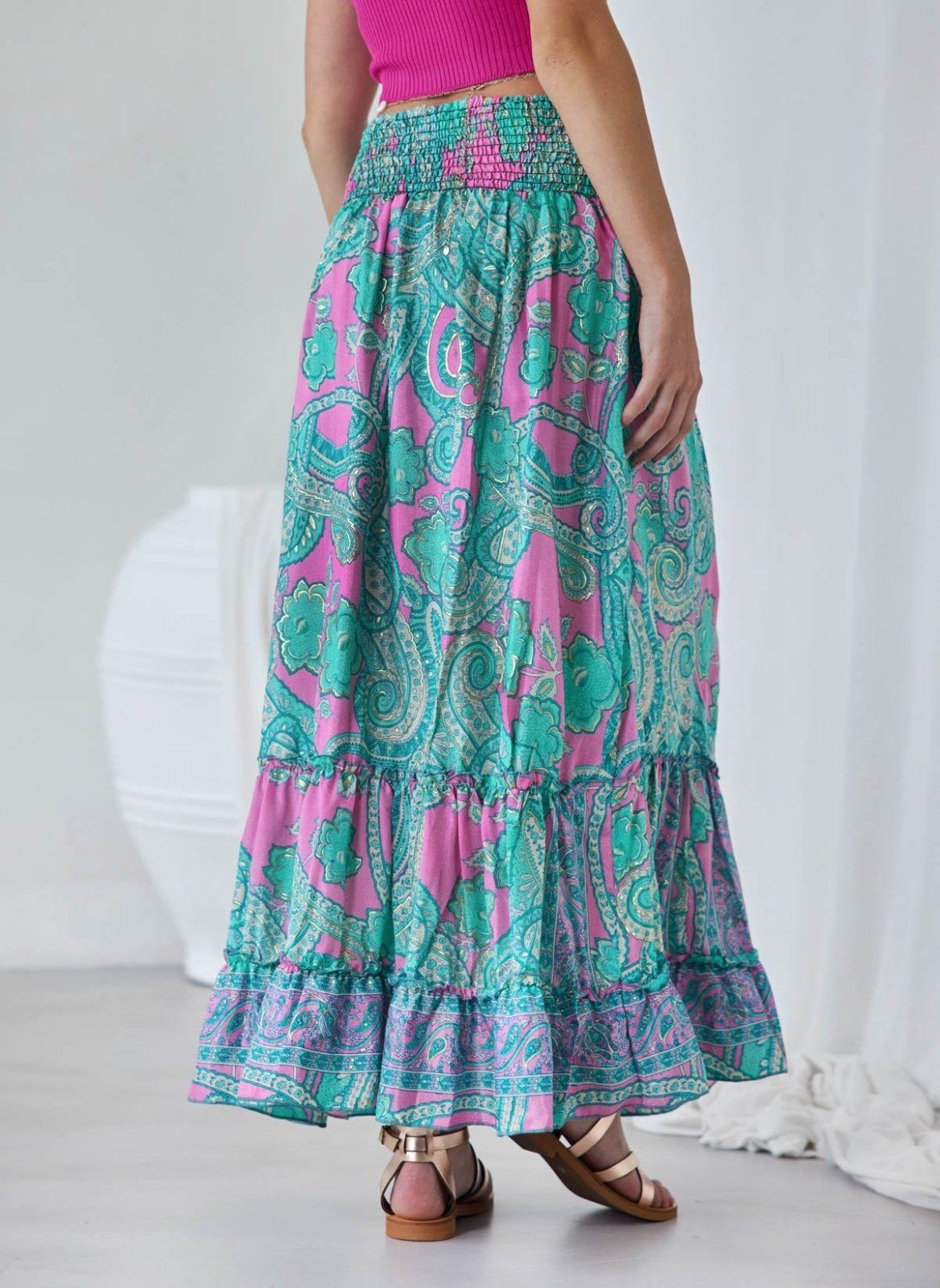 Φούστα μάξι με boho λαχούρια - Μέντα - thefashionproject.gr - The Fashion Project