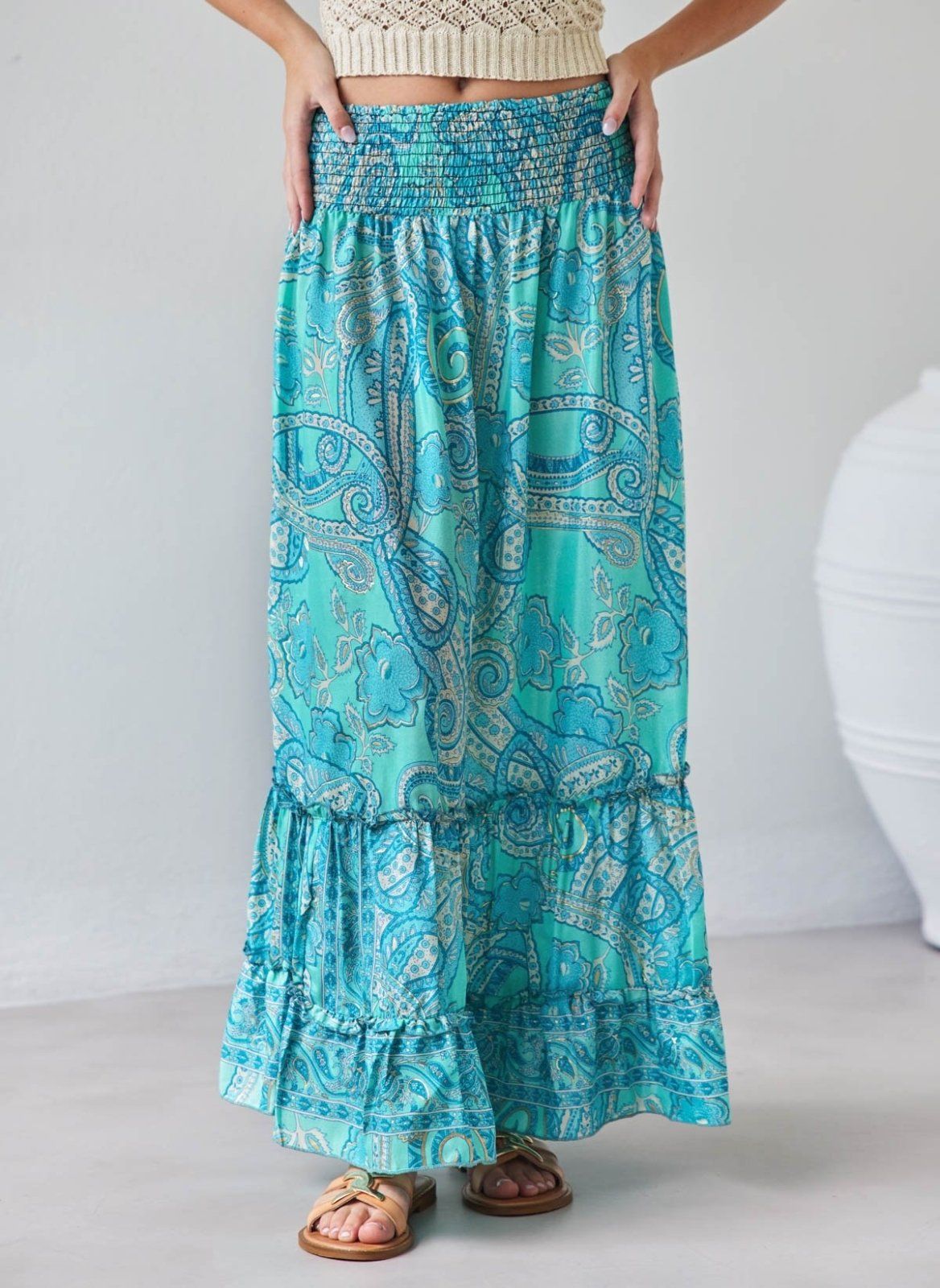 Φούστα μάξι με boho λαχούρια - Οινοπνευματί - thefashionproject.gr - The Fashion Project