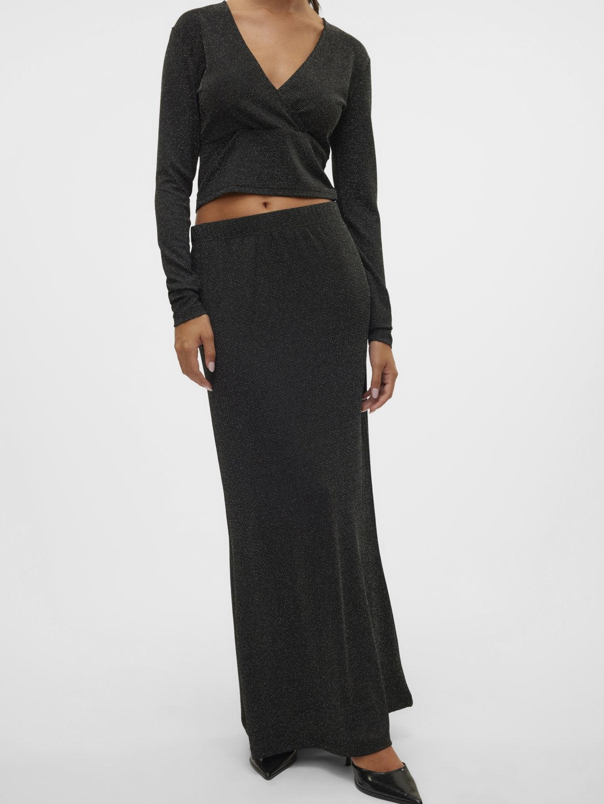 Φούστα μάξι με glitter ύφασμα Vero Moda 10316739 - Μαύρο/Ασημί - thefashionproject.gr - VERO MODA